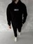 Uzun Kol Kapüşonlu Göğüs Baskılı Sweatshirt - Siyah 1