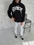 Üç Iplik Kapüşonlu Baskılı Sweatshirt - Siyah 1