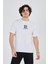 Erkek Bisiklet Yakalı Baskılı T-Shirt - Beyaz 1
