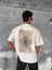 Ön ve Arka Baskılı Oversize Bisiklet Yaka T-Shirt - Beyaz 3