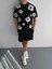 Ön ve Arka Baskılı Oversize Bisiklet Yaka T-Shirt- Siyah 3