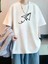 Uçak Baskılı Oversize Bisiklet Yaka T-Shirt - Beyaz 1