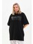Taş Desenli Oversize T-Shirt - Siyah 3