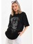 Taş Desenli Oversize T-Shirt - Siyah 1