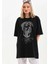 Taş Desenli Oversize T-Shirt - Siyah 5