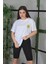 Bisiklet Yaka Baskılı Oversize T-Shirt - Beyaz 1
