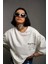 Bisiklet Yaka Baskılı Oversize T-Shirt - Beyaz 1