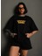 Bisiklet Yaka Baskılı Oversize T-Shirt - Siyah 1