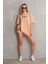 Bisiklet Yaka Baskılı Oversize T-Shirt - Bej 3