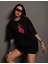 Bisiklet Yaka Baskılı Oversize T-Shirt - Siyah 1