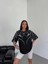 Bisiklet Yaka Baskılı Oversize T-Shirt - Siyah 1