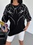 Bisiklet Yaka Baskılı Oversize T-Shirt - Siyah 4