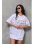 Bisiklet Yaka Baskılı Oversize T-Shirt - Beyaz 2