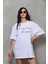 Bisiklet Yaka Baskılı Oversize T-Shirt - Beyaz 5
