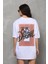 Bisiklet Yaka Baskılı Oversize T-Shirt - Beyaz 5