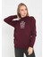 Unisex Bisiklet Yaka Baskılı Dokuma Triko - Bordo 1