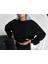 Kışlık Bisiklet Yaka Üç Iplik Basic Sweatshirt - Siyah 1