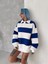 Üç Iplik Parçalı Yakalı Sweatshirt - Mavi 5