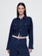 Kadın Koyu Mavi Fransız Havlu Kumaş Crop Icon Denim Ceket 1