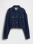 Kadın Koyu Mavi Fransız Havlu Kumaş Crop Icon Denim Ceket 2