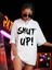 Oversize Beyaz Shut Up Tişört - Beyaz 3