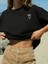 Fiyonk Baskılı Siyah Oversize T-Shirt- Siyah 1