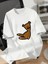 Ayı Baskılı Oversize Bisiklet Yaka T-Shirt - Beyaz 1