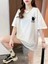 Tatlı Kedi Baskılı Oversize Bisiklet Yaka T-Shirt - Beyaz 1