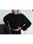 Kışlık Bisiklet Yaka Üç Iplik Basic Sweatshirt - Siyah 1
