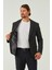 Erkek Slim Fit Blazer Ceket Siyah Desenli 4