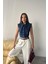 Mavi Yaka Detaylı Denim Crop 3