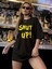 Baskılı Oversize Bisiklet Yaka T-Shirt - Siyah 3