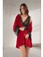 Yeni Sezon Rahat Zarif Kadın Büyüleyici Kırmızı Kadife Dantelli Sabahlık & Gecelik Takım 2'li Set 2