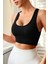 Kadın Siyah Sırtı Çapraz Lastik Detaylı Crop Top Bluz 3