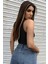 Kadın Siyah Yarım Fermuarlı Sıfır Kol Crop Top Bluz 2