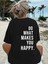 Baskılı Oversize Bisiklet Yaka T-Shirt - Siyah 1