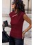 Kadın Sıfır Kol Pencere Detay Viskon T-Shirt 2