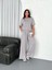 Osy Modal Yumuşak Dokulu Kumaş Bisiklet Yaka T-Shirt Bol Paça Pantalon Ikili Takım - Boyalı Gri 1
