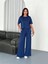 Osy Modal Yumuşak Dokulu Kumaş Bisiklet Yaka T-Shirt Bol Paça Pantalon Ikili Takım -Saks Mavi 4