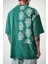 Erkek Paisley Baskılı Yıkamalı Oversize T-Shirt Yeşil 4