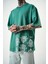 Erkek Paisley Baskılı Yıkamalı Oversize T-Shirt Yeşil 5