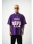 Erkek Respire Baskılı Yıkamalı Oversize T-Shirt Mor 2