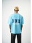 Erkek Respire Baskılı Yıkamalı Oversize T-Shirt Mavi 1