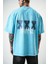 Erkek Respire Baskılı Yıkamalı Oversize T-Shirt Mavi 4