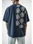 Erkek Paisley Baskılı Yıkamalı Oversize T-Shirt Indigo 4