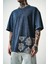 Erkek Paisley Baskılı Yıkamalı Oversize T-Shirt Indigo 5