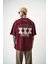 Erkek Respire Baskılı Yıkamalı Oversize T-Shirt Bordo 1
