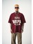 Erkek Respire Baskılı Yıkamalı Oversize T-Shirt Bordo 2
