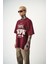 Erkek Respire Baskılı Yıkamalı Oversize T-Shirt Bordo 3