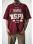 Erkek Respire Baskılı Yıkamalı Oversize T-Shirt Bordo 5